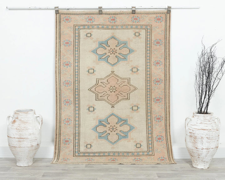 Beige Turkish Oushak Rug 3' 11" x 5' 6" Hand-Knotted | No. VR61558