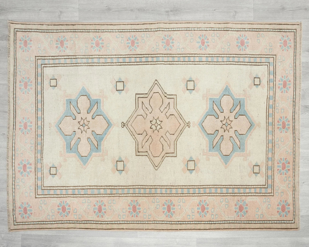 Beige Turkish Oushak Rug 3' 11" x 5' 6" Hand-Knotted | No. VR61558