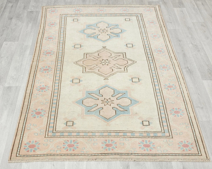 Beige Turkish Oushak Rug 3' 11" x 5' 6" Hand-Knotted | No. VR61558