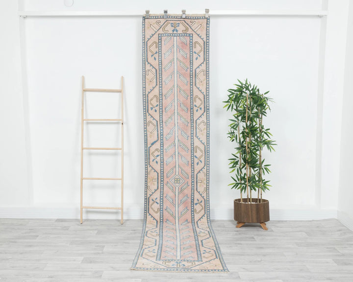 Beige Turkish Oushak Rug 2'4" x 10'6" Hand-Knotted | No. VR61567