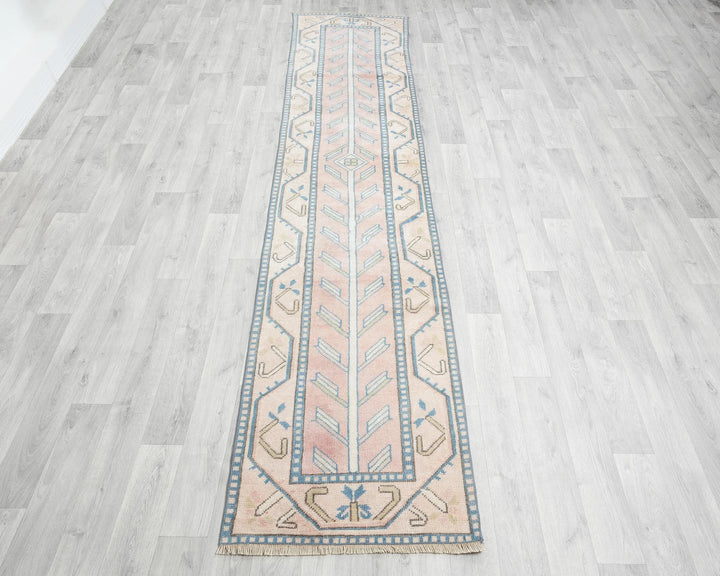 Beige Turkish Oushak Rug 2'4" x 10'6" Hand-Knotted | No. VR61567