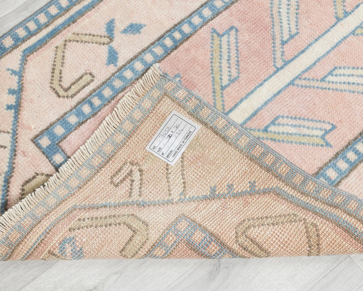 Beige Turkish Oushak Rug 2'4" x 10'6" Hand-Knotted | No. VR61567