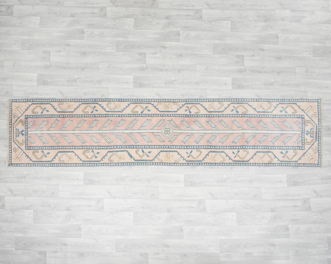 Beige Turkish Oushak Rug 2'4" x 10'6" Hand-Knotted | No. VR61567