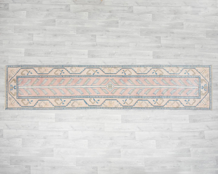 Beige Turkish Oushak Rug 2'4" x 10'6" Hand-Knotted | No. VR61567