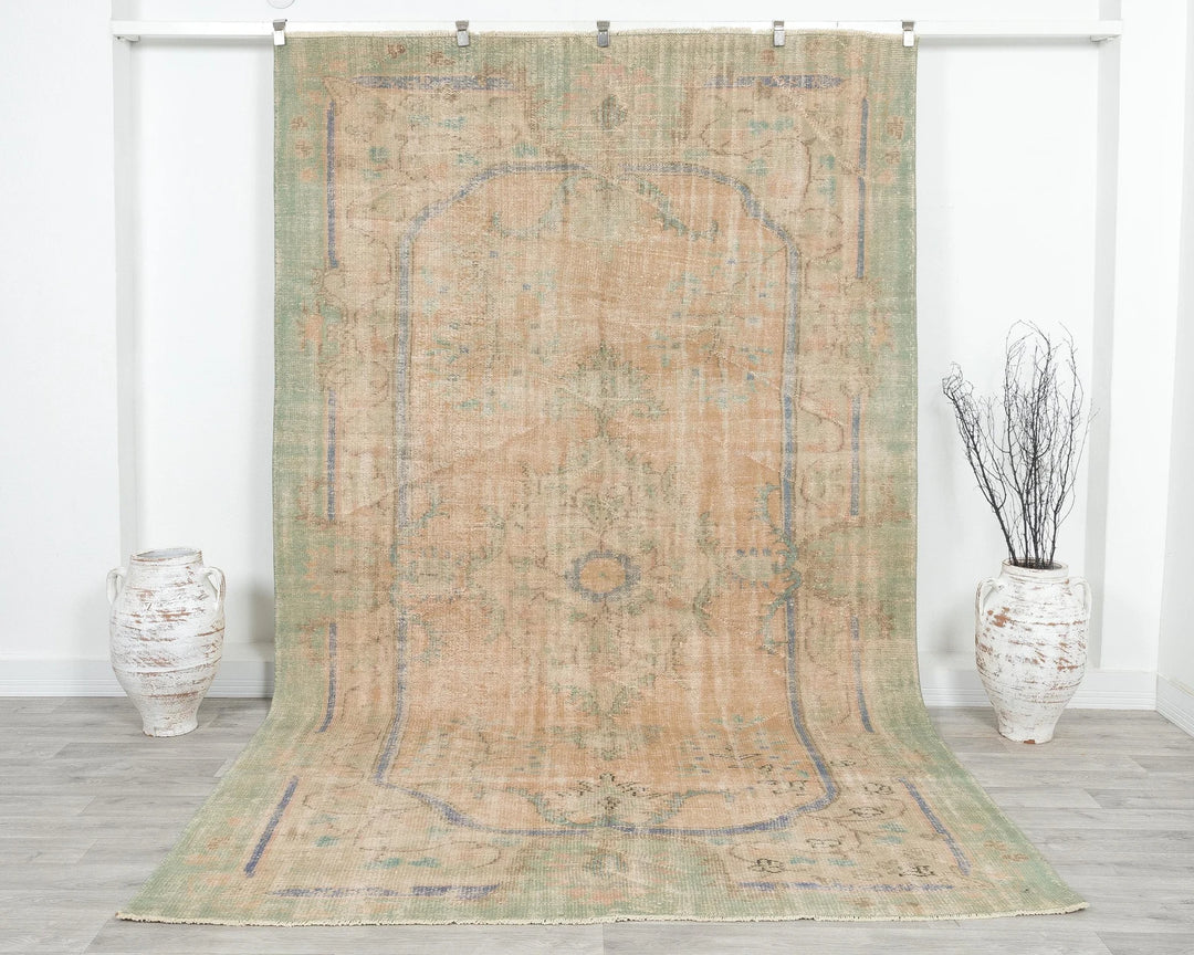 Multicolor Turkish Oushak Rug 6'6" x 10'10" Hand-Knotted | No. VR61624