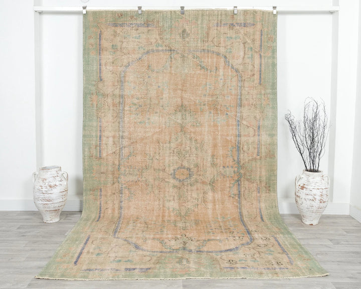 Multicolor Turkish Oushak Rug 6'6" x 10'10" Hand-Knotted | No. VR61624