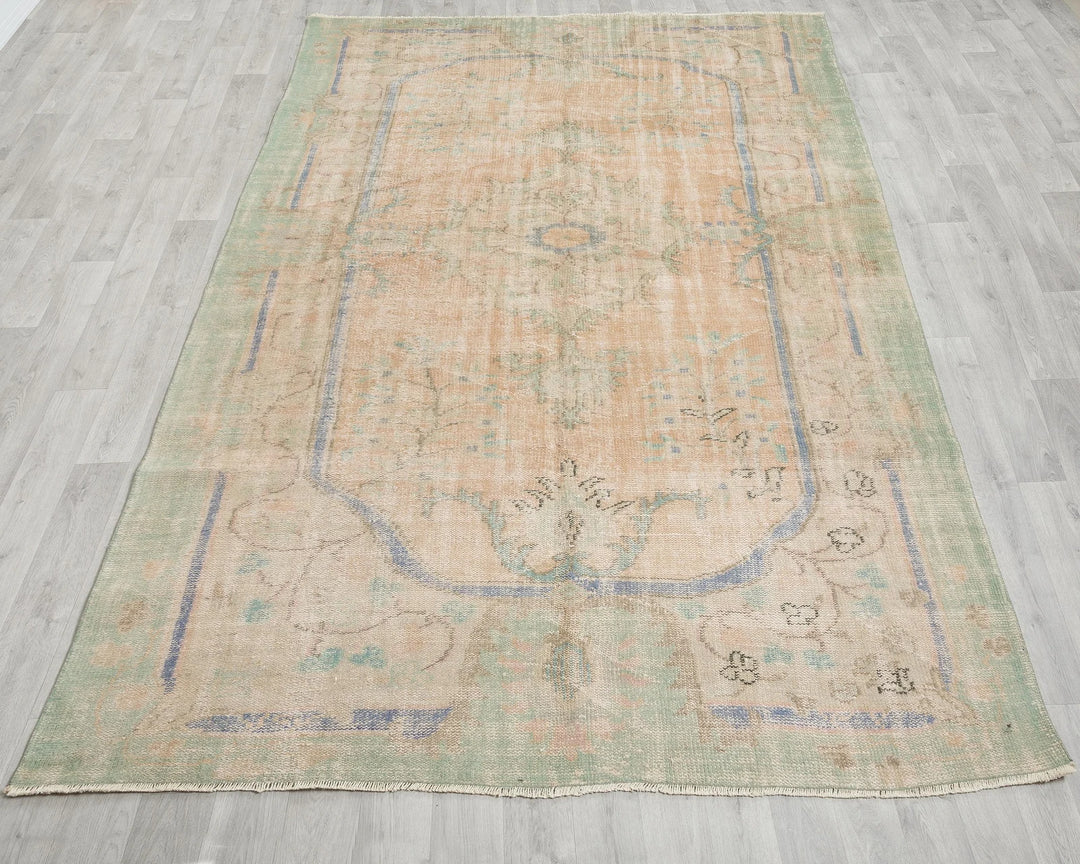 Multicolor Turkish Oushak Rug 6'6" x 10'10" Hand-Knotted | No. VR61624