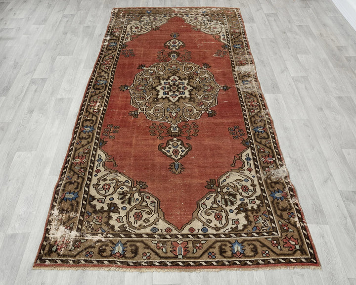 Red Turkish Oushak Rug 4' 3" x 8' 4" Hand-Knotted view 9