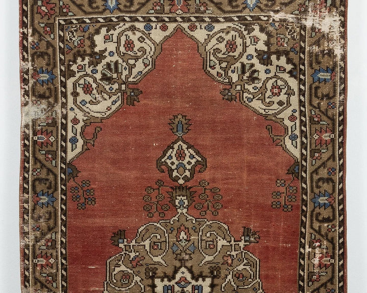Red Turkish Oushak Rug 4' 3" x 8' 4" Hand-Knotted detail