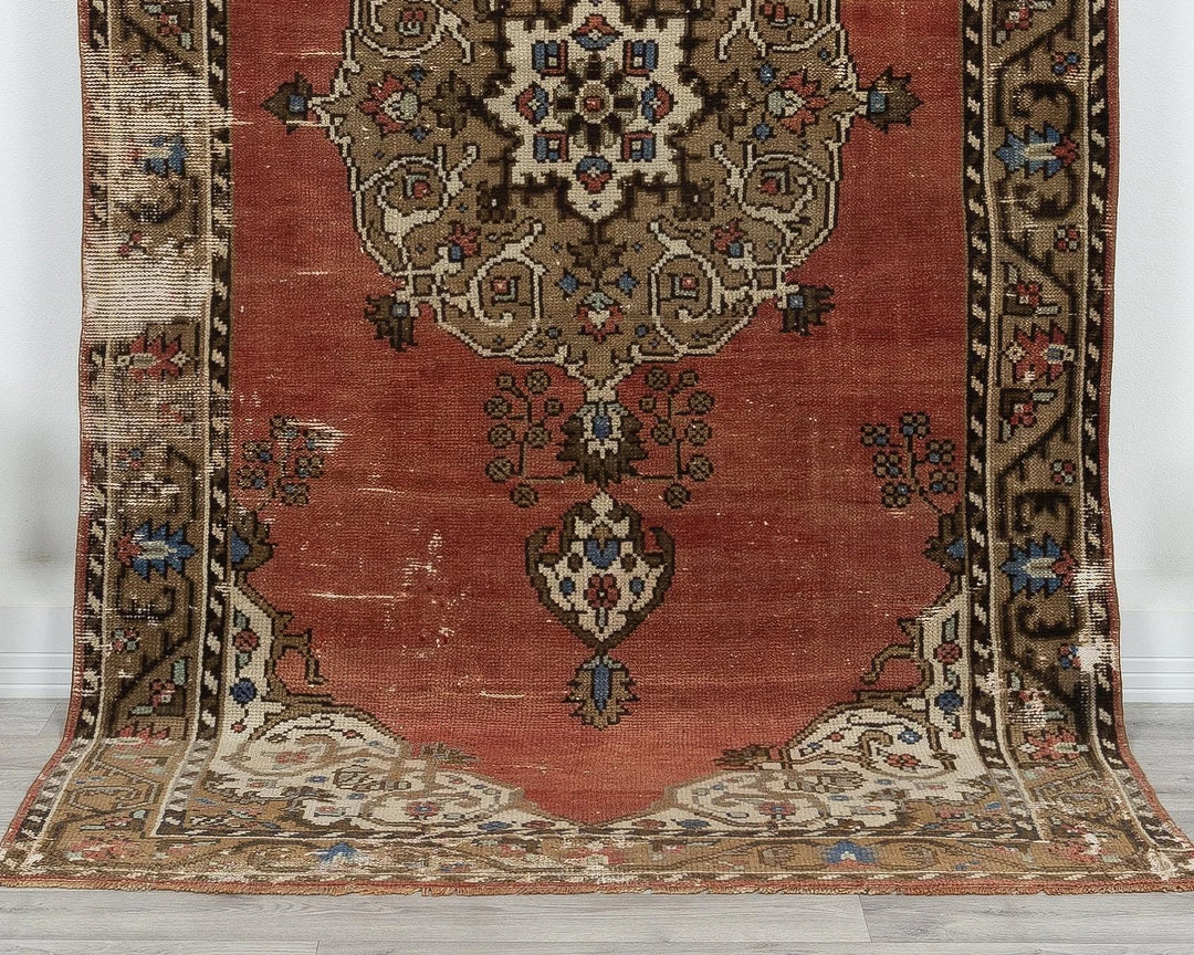 Red Turkish Oushak Rug 4' 3" x 8' 4" Hand-Knotted view