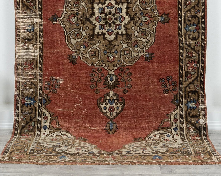 Red Turkish Oushak Rug 4' 3" x 8' 4" Hand-Knotted view