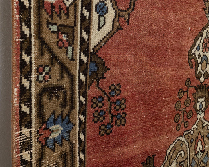 Red Turkish Oushak Rug 4' 3" x 8' 4" Hand-Knotted close-up