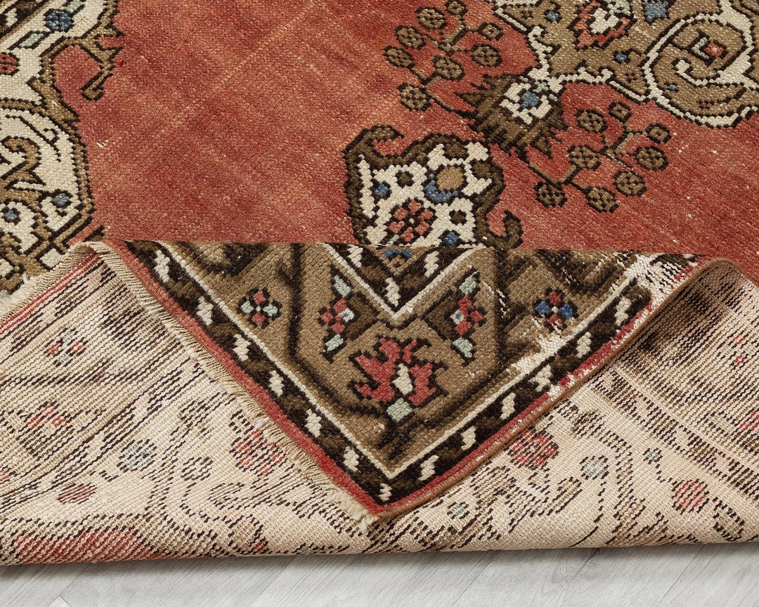 Red Turkish Oushak Rug 4' 3" x 8' 4" Hand-Knotted field
