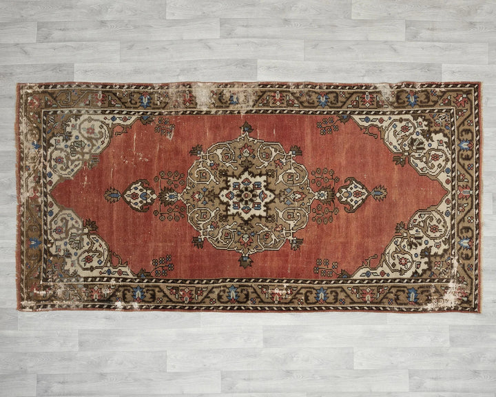 Red Turkish Oushak Rug 4' 3" x 8' 4" Hand-Knotted reverse