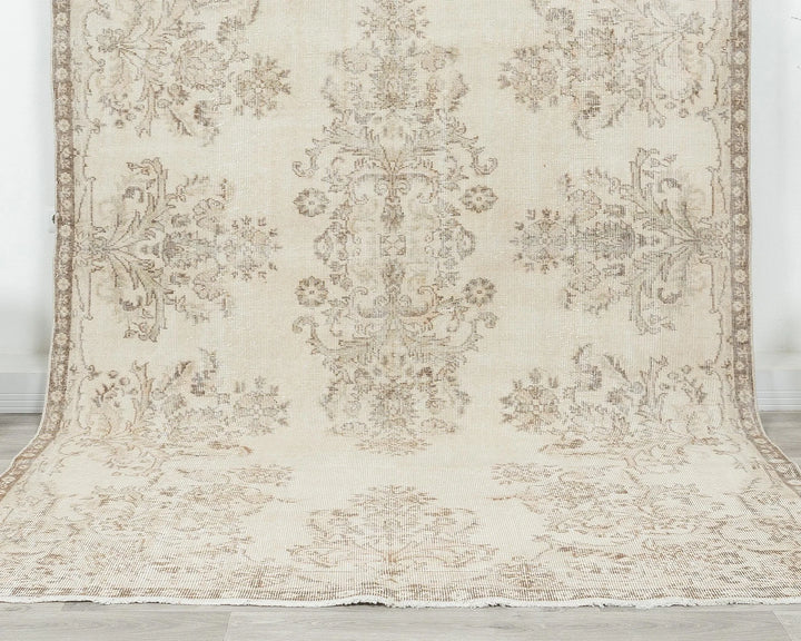 Beige Turkish Oushak Rug 6' 4" x 10' 4" Hand-Knotted | No. VR61962