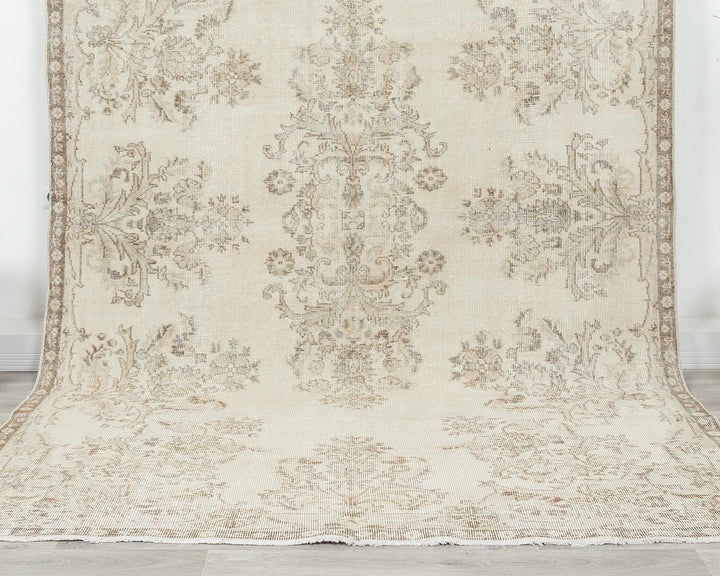 Beige Turkish Oushak Rug 6' 4" x 10' 4" Hand-Knotted | No. VR61962