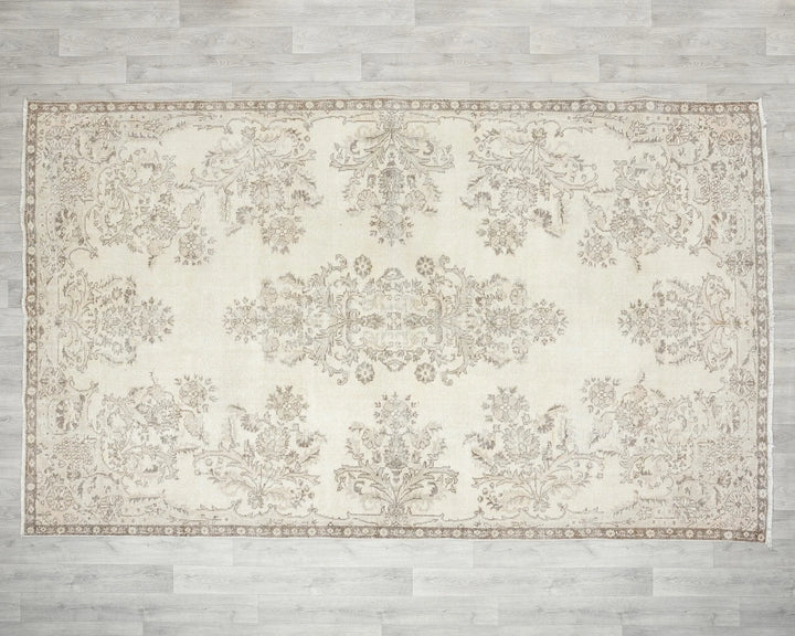 Beige Turkish Oushak Rug 6' 4" x 10' 4" Hand-Knotted | No. VR61962