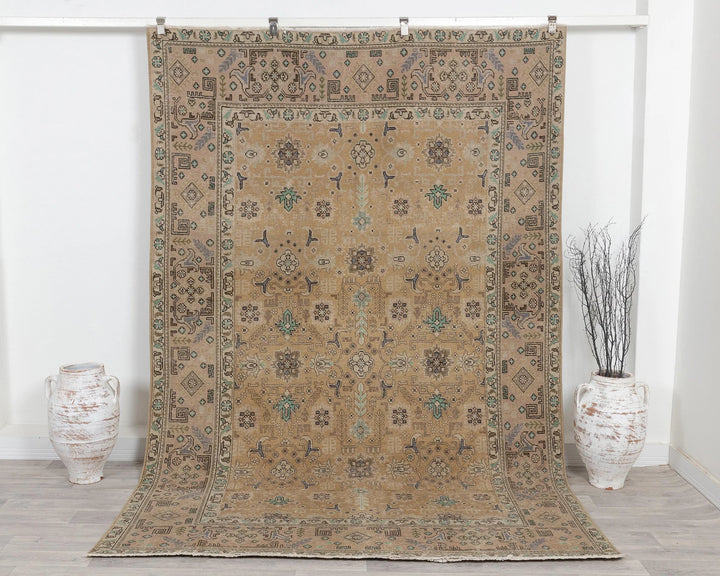Multicolor Turkish Oushak Rug 6' 5" x 9' 5" Hand-Knotted | No. VR62046