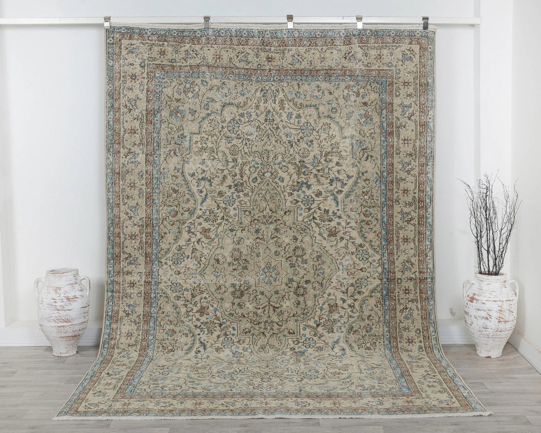Multicolor Turkish Oushak Rug 6' 11" x 10' 2" Hand-Knotted