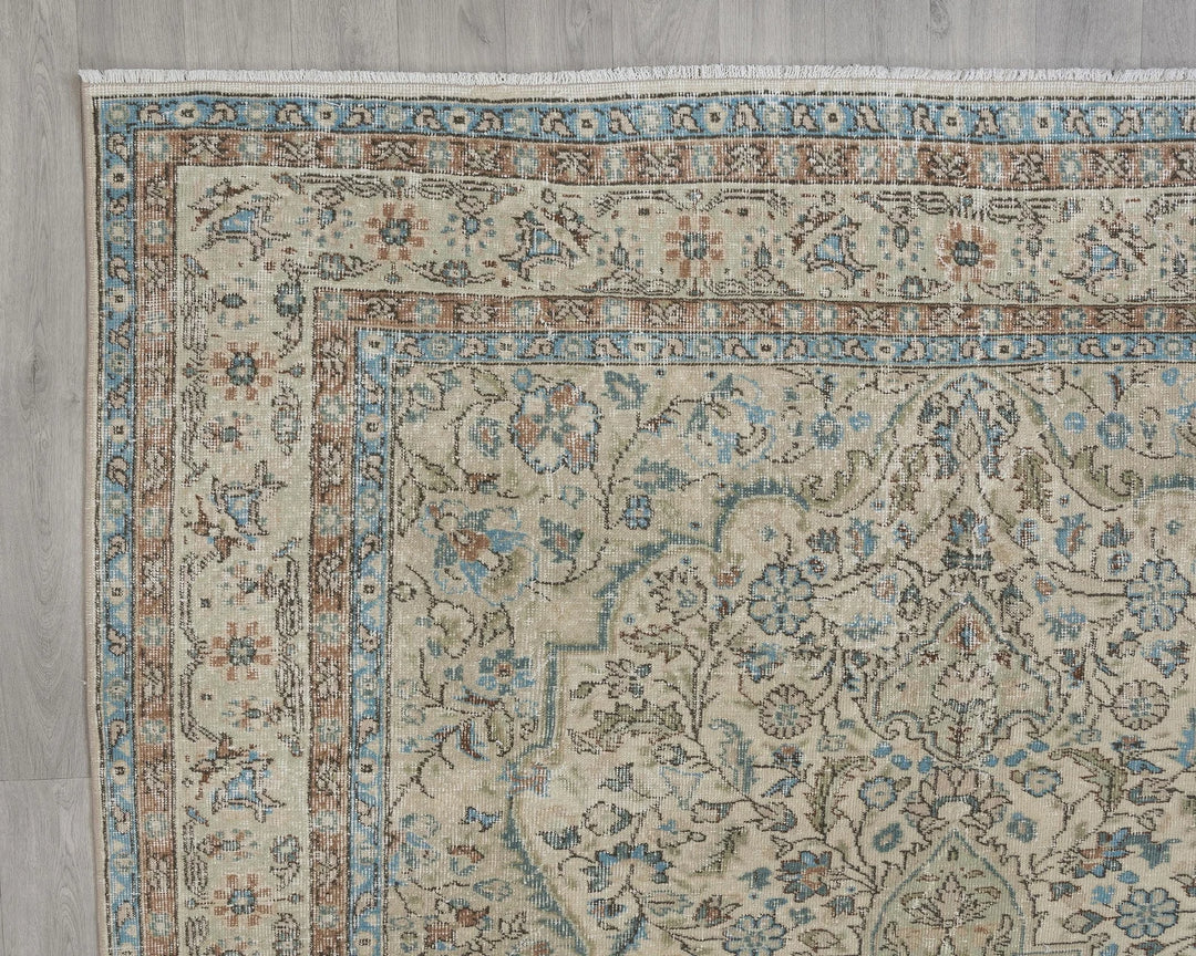 Multicolor Turkish Oushak Rug 6' 11" x 10' 2" Hand-Knotted texture