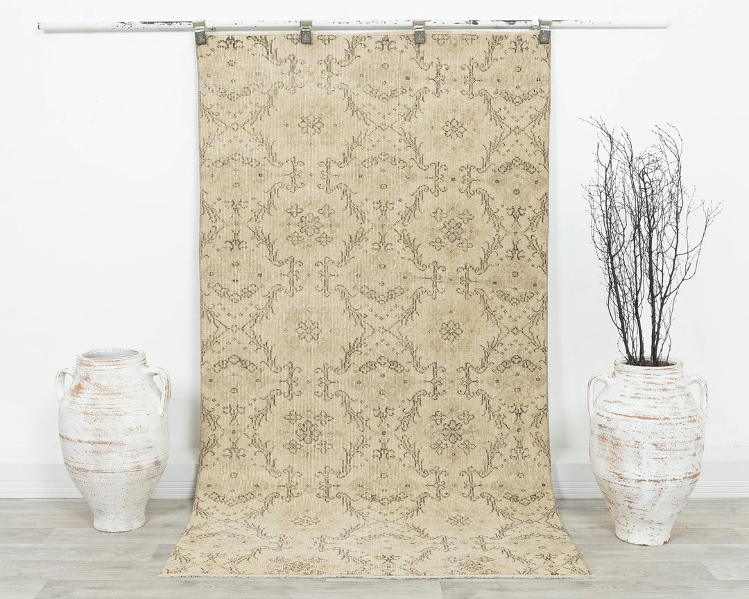 Beige Turkish Oushak Rug 6'9" x 3'8" Hand-Knotted | No. VR62430
