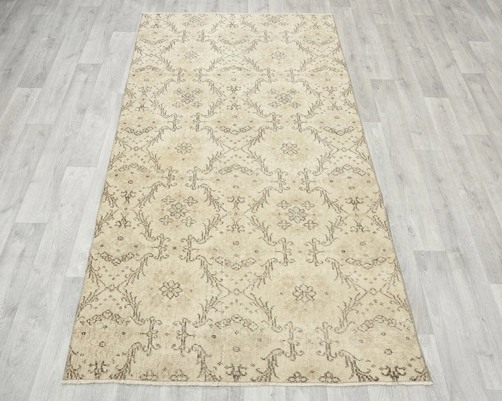 Beige Turkish Oushak Rug 6'9" x 3'8" Hand-Knotted | No. VR62430