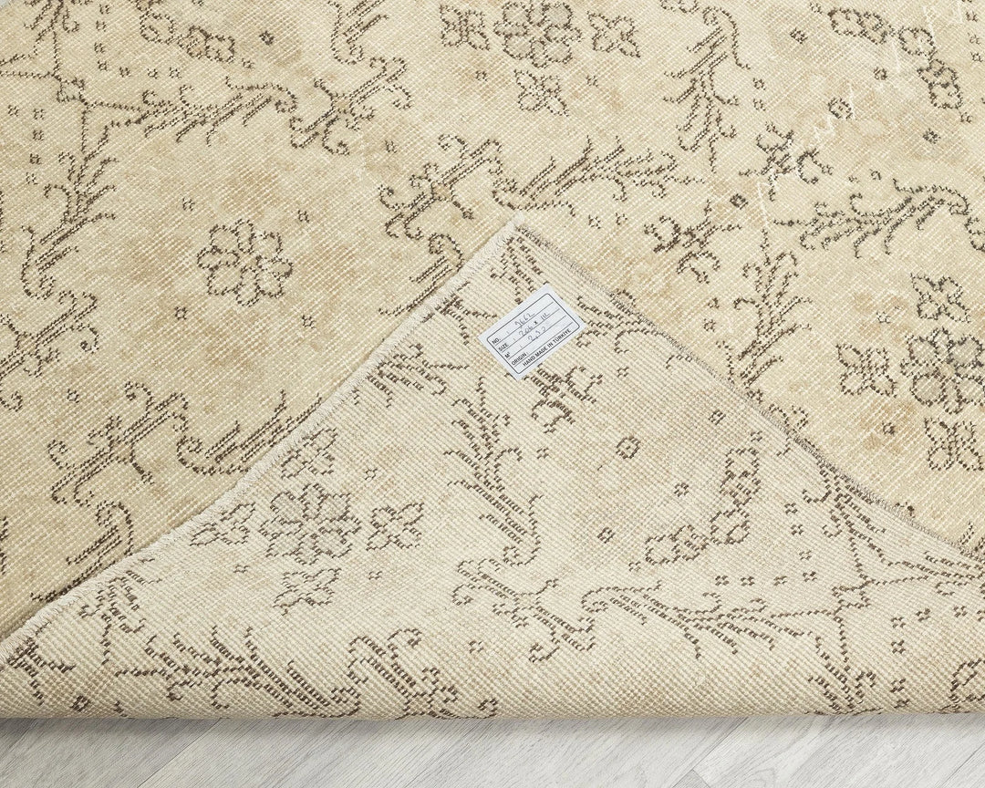 Beige Turkish Oushak Rug 6'9" x 3'8" Hand-Knotted | No. VR62430