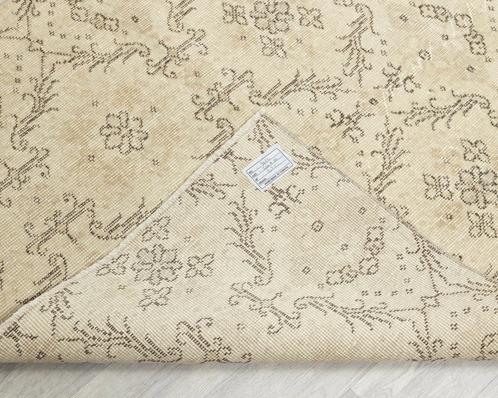 Beige Turkish Oushak Rug 6'9" x 3'8" Hand-Knotted | No. VR62430