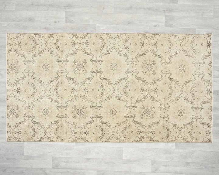 Beige Turkish Oushak Rug 6'9" x 3'8" Hand-Knotted | No. VR62430