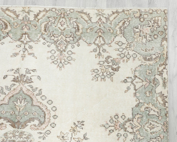 Beige Turkish Oushak Rug 9' 6" x 5' 9" Hand-Knotted | No. VR62682
