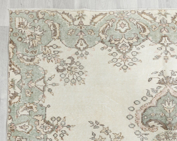 Beige Turkish Oushak Rug 9' 6" x 5' 9" Hand-Knotted | No. VR62682