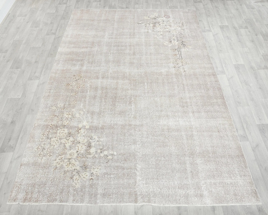 Gray Turkish Oushak Rug 6' 7" x 10' 1" Hand-Knotted reverse