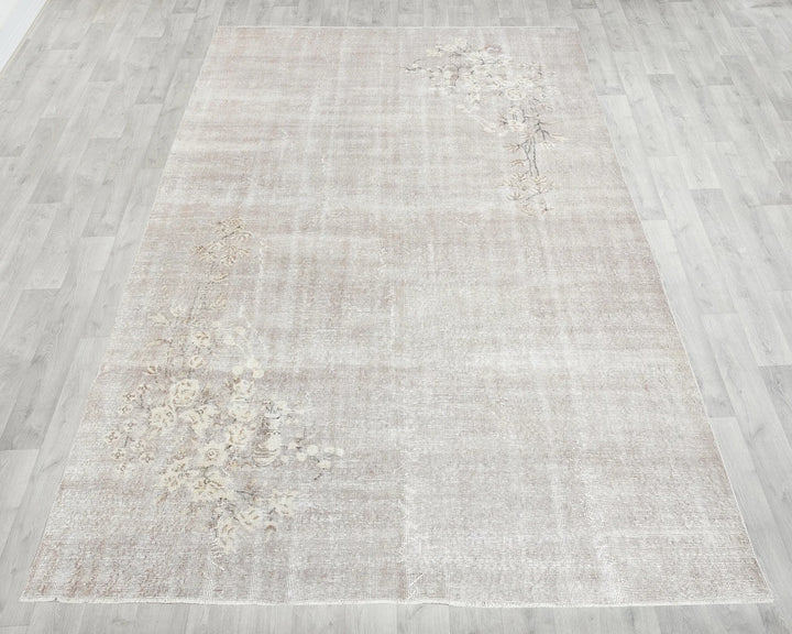 Gray Turkish Oushak Rug 6' 7" x 10' 1" Hand-Knotted reverse