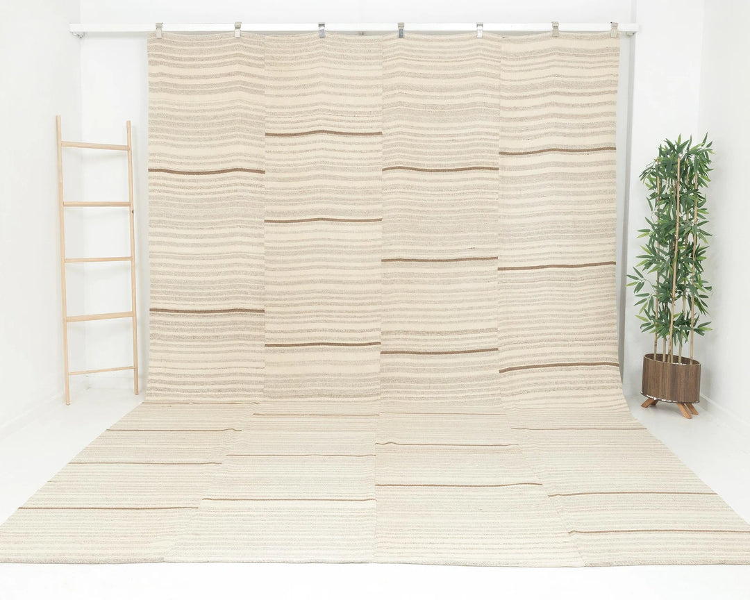 Beige Turkish Kilim Rug 9' 6" x 13' Flat-Weave | No. VR63073