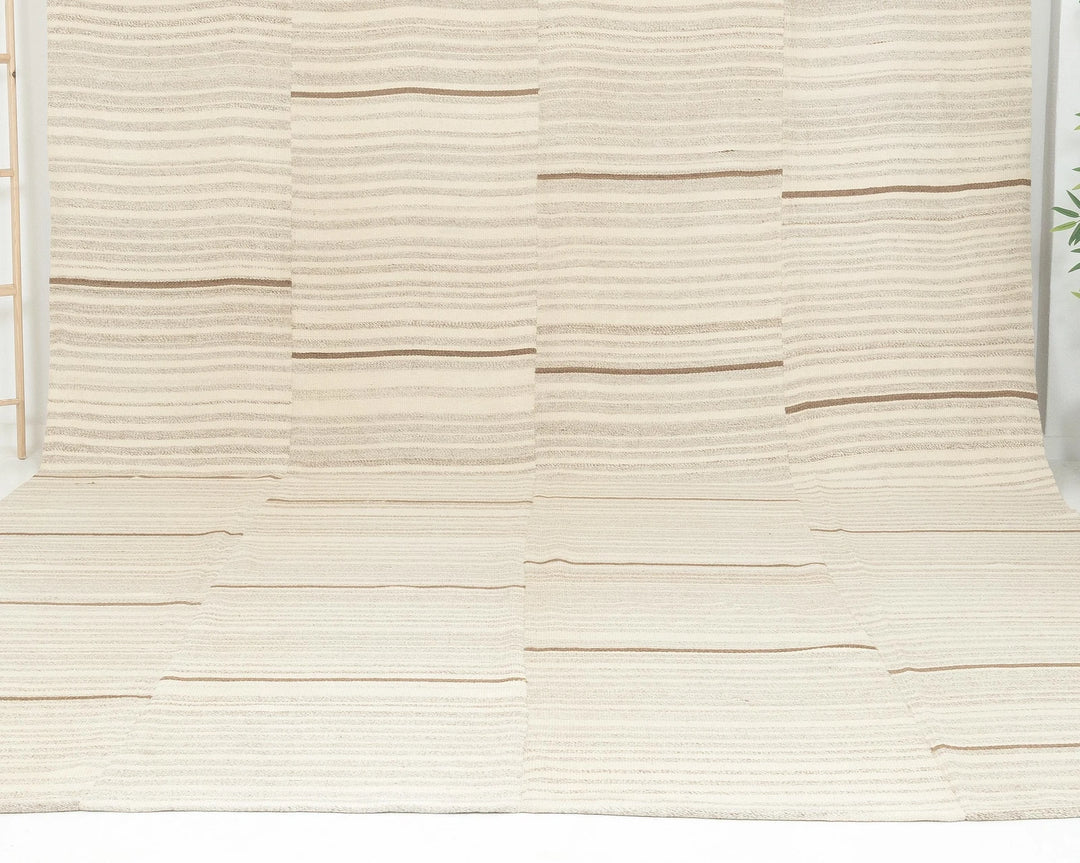 Beige Turkish Kilim Rug 9' 6" x 13' Flat-Weave | No. VR63073