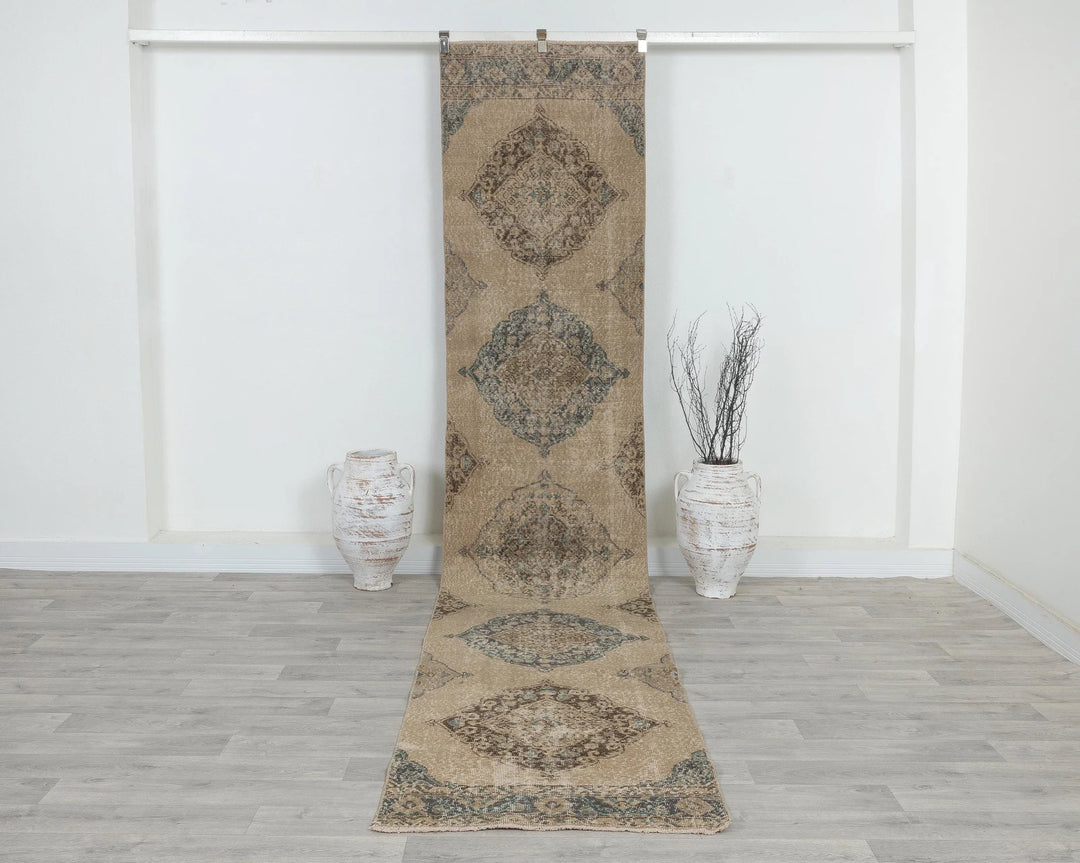 Blue Turkish Oushak Rug 2'7" x 12'6" Hand-Knotted