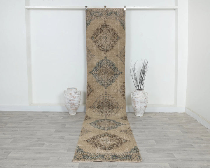 Blue Turkish Oushak Rug 2'7" x 12'6" Hand-Knotted