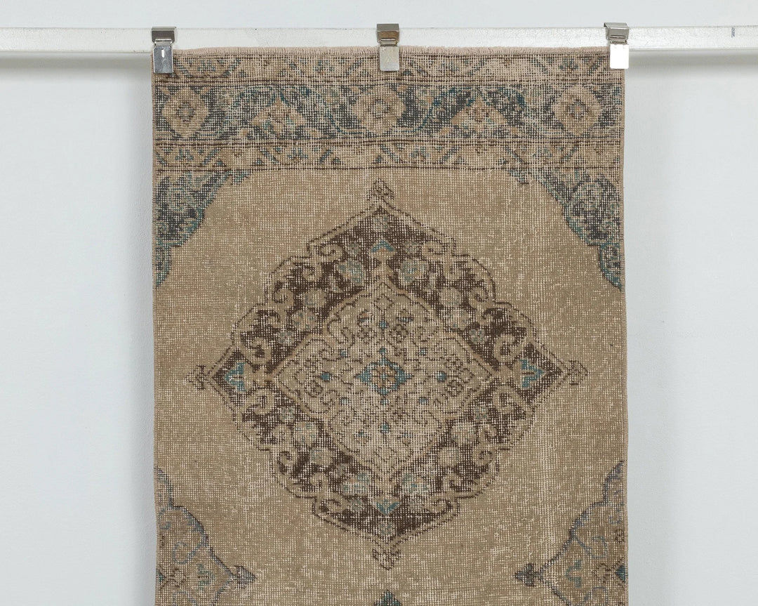 Blue Turkish Oushak Rug 2'7" x 12'6" Hand-Knotted detail