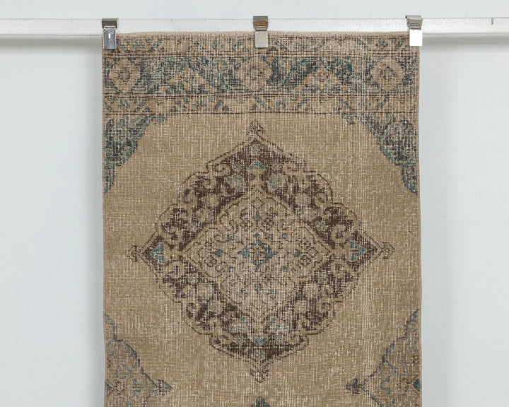 Blue Turkish Oushak Rug 2'7" x 12'6" Hand-Knotted detail