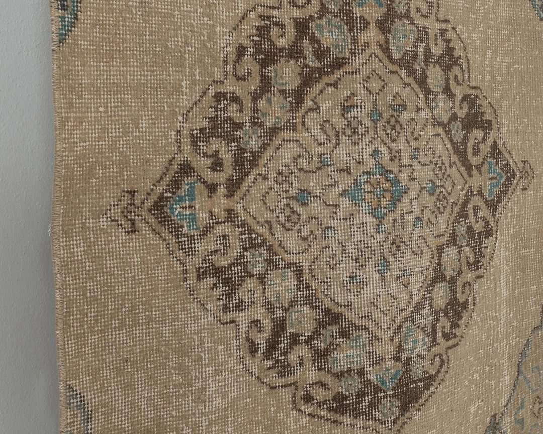 Blue Turkish Oushak Rug 2'7" x 12'6" Hand-Knotted close-up