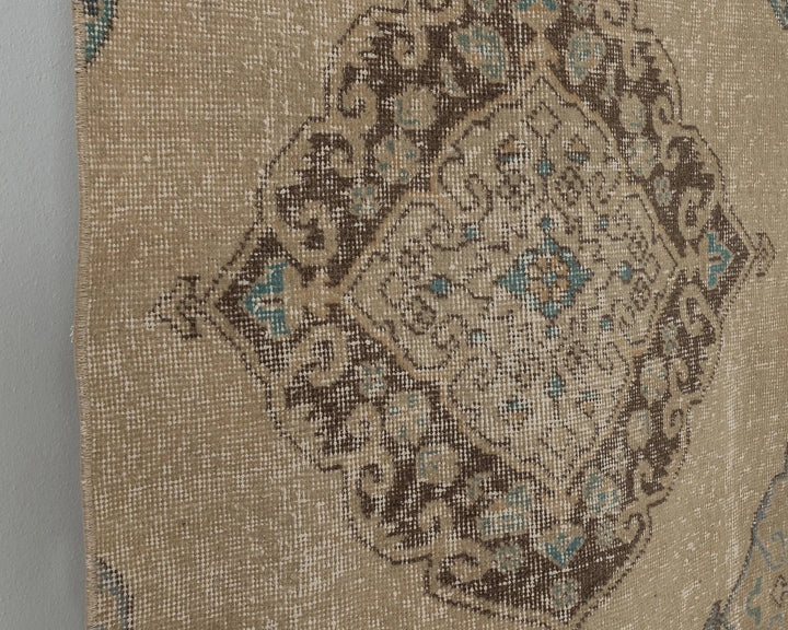 Blue Turkish Oushak Rug 2'7" x 12'6" Hand-Knotted close-up