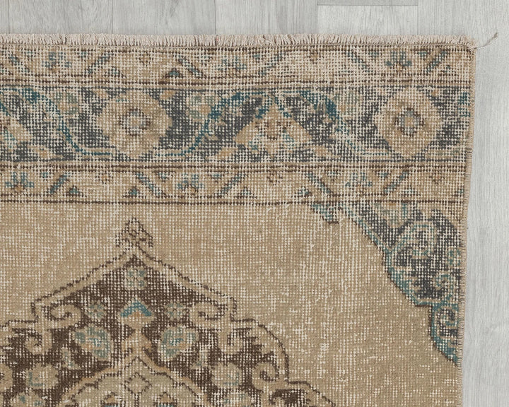 Blue Turkish Oushak Rug 2'7" x 12'6" Hand-Knotted pattern