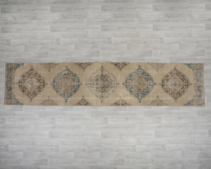 Blue Turkish Oushak Rug 2'7" x 12'6" Hand-Knotted reverse