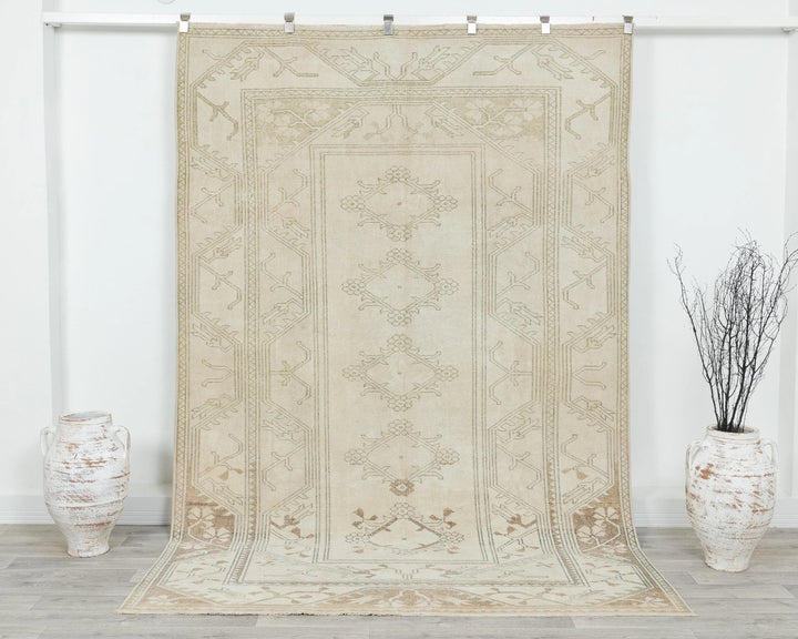Beige Turkish Oushak Rug 5'11" x 9'2" Hand-Knotted | No. VR64043