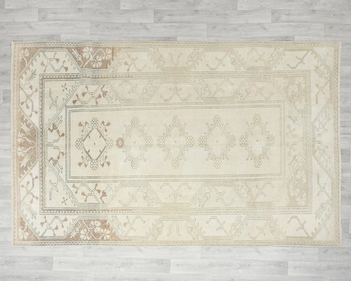Beige Turkish Oushak Rug 5'11" x 9'2" Hand-Knotted | No. VR64043