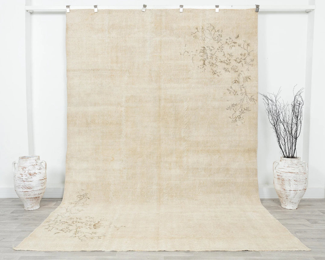 Beige Turkish Oushak Rug 6' 8" x 10' 5" Hand-Knotted | No. VR64206