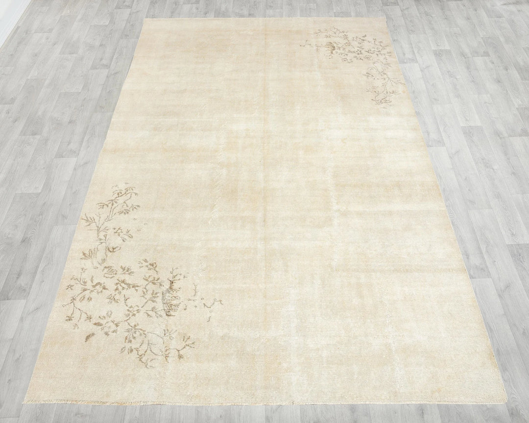 Beige Turkish Oushak Rug 6' 8" x 10' 5" Hand-Knotted | No. VR64206