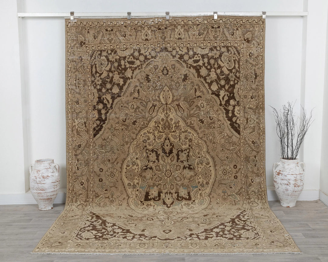 Beige Turkish Oushak Rug 7' x 10' 6" Hand-Knotted