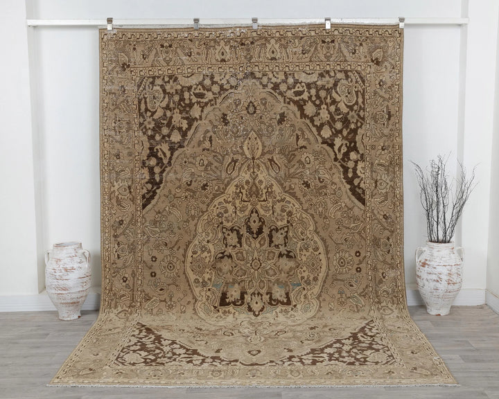 Beige Turkish Oushak Rug 7' x 10' 6" Hand-Knotted