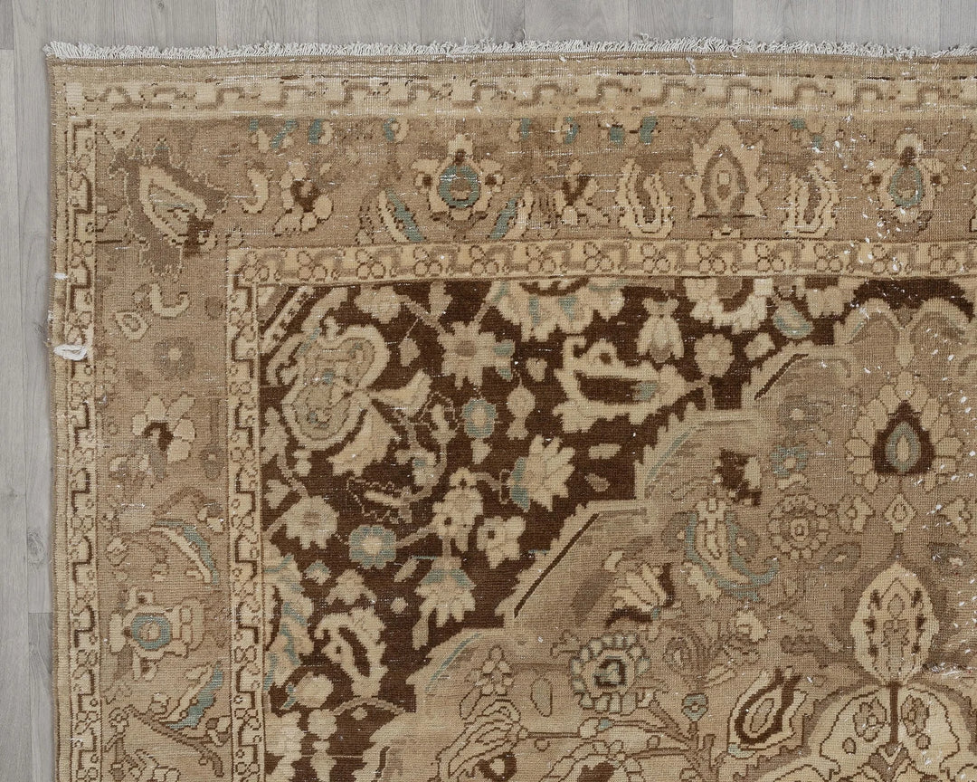 Beige Turkish Oushak Rug 7' x 10' 6" Hand-Knotted pattern